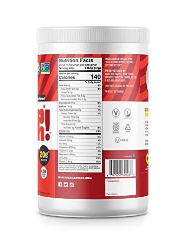 Manitoba Harvest Hemp Yeah Organic Max Protein Powder Unsweetened 16Oz With 20G Protein And 4.5G Omegas 3&6 Per Serving Keto-Friendly Preservative Free Non-Gmo