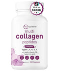 Micro Ingredients 8-In-1 Multi Collagen Pills & Mega Probiotics 200 Billion Cfu Veggie Capsules 2 Pack Bundle Hydrolyzed Peptides Hyaluronic Acid & Vitamin C 40 Strains Inulin & Bromelain