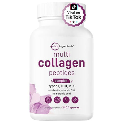 Micro Ingredients 8-In-1 Multi Collagen Pills & Mega Probiotics 200 Billion Cfu Veggie Capsules 2 Pack Bundle Hydrolyzed Peptides Hyaluronic Acid & Vitamin C 40 Strains Inulin & Bromelain