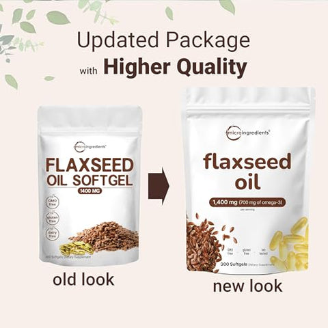 Micro Ingredients Flaxseed Oil 1400Mg 300 Liquid Softgels Flaxseed Oil Supplement With Omega 3 6 & 9 Fatty Acids Dha & Alpha Linolenic Acid (Ala) Fish Free Omega Source Non-Gmo