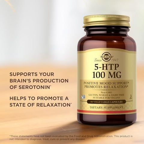 Solgar 5Htp 100 Mg 90 Vegetable Capsules Promotes Relaxation NonGmo Vegan Kosher and Gluten 90 Servings