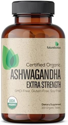 Futurebiotics Organic Ashwagandha Stress Mood & Energy Support Adaptogenic Herb Nongmo 100 Organic Tablets