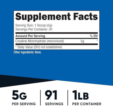 Nutricost Creatine Monohydrate Micronized Powder 1 Lb (454 Grams) 5000Mg Per Serv (5G) Micronized Creatine Monohydrate