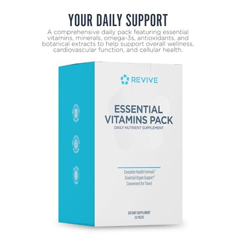 Revive Md Essential Vitamin Packs For Men & Women Daily Multivitamin Packets With Arjuna & Turmeric Extract Supports Heart Joint & Organ Health Travel-Friendly Vitamin Supplement (30 Servings)