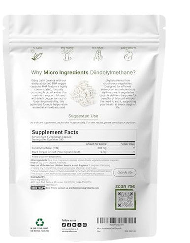 Micro Ingredients Dim Active Supplement Dim 300Mg 240 Veggie Capsules (8-Month Supply) 2 In 1 Formula Estrogen Metabolism Premium Dim-Plus Broccoli Extract Supplement With Black Pepper For Better Absorption