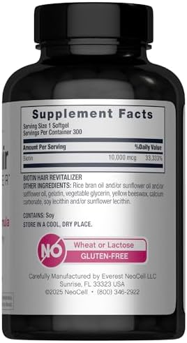 Neocell Biotin Hair Revitalizer 10000Mcg 300 Softgels Daily Nourishing Formula For Women And Men Hair Skin And Nails Supplement