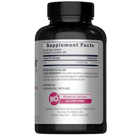 Neocell Biotin Hair Revitalizer 10000Mcg 300 Softgels Daily Nourishing Formula For Women And Men Hair Skin And Nails Supplement