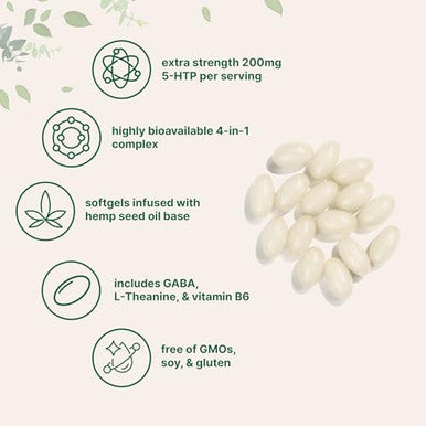 Micro Ingredients 5-Htp 200Mg 240 Softgels Extra Strength 5-Hydroxytryptophan Complex With Gaba L-Theanine Vitamin B6 Highly Bioavailable With Hemp Seed Oil Carrier Non-Gmo