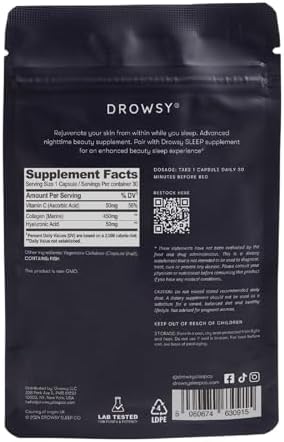 Drowsy Daily Radiance Duo Set " Day & Night Beauty Supplements " Collagen Hyaluronic Acid & Vitamin C For Skin Support And Sleep Capsules With Magnesium Ltryptophan & Ltheanine For Relaxation