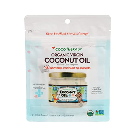 CocoTherapy Organic Virgin Coconut Oil Portable Packets for Pets, 12 x 10 ml packets