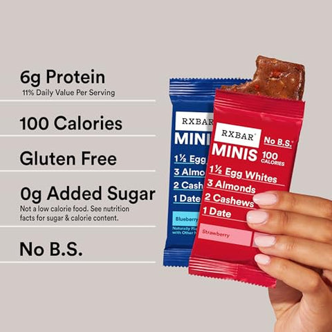 RXBAR Minis Protein Bars, Protein Snack Bars, Variety Pack, 7.3oz Box (8 Bars)