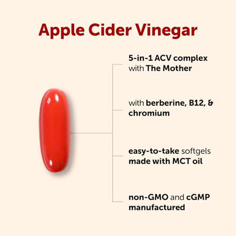Micro Ingredients Apple Cider Vinegar With The Mother 240 Softgels 5-In-1 Acv With Methylated Vitamin B12 Chromium Berberine & Ceylon Cinnamon Made With Mct Oil Non-Gmo