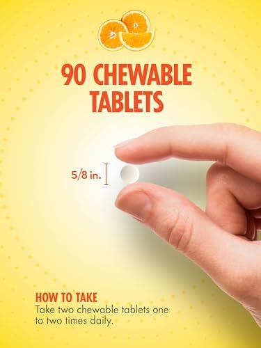 Sundance Chewable Vitamin C 1000mg 90 Tablets Natural Orange Flavor Vegetarian NonGMO and Gluten Free Supplement