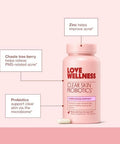 Love Wellness Clear Skin Probiotic Clear Up Hormonal Acne Pimples Redness & Pore Minimizer Skin Care With Zinc Bifidobacterium Longum & Chaste Tree Fruit Extract Acne Treatment 30 Count