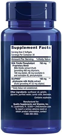 Life Extension Advanced Milk Thistle, Silymarin, Silybin, Phospholipids, Promotes Healthy Liver Function, Gluten-Free, Non-Gmo, 60 Softgels