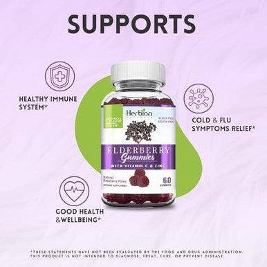 Herbion Elderberry Gummies With Vitamin C & Zinc Immune Support Gluten & Gelatin 60 Gummies For Adults & Children 4 Years & Above 2 Packs
