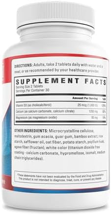 U.S. Doctors' Clinical 1200Mg Calcium Citrate & Calcium Carbonate Supplement W/Vitamin D3 & Magnesium - Support For Bone Strength, Muscles & Nerves - Vegan, Non-Gmo - 60 Tablets[1-Month Supply]