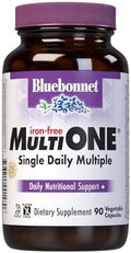 Bluebonnet Nutrition Multi One (Iron ) Vegetable Capsules Complete Full Spectrum Multiple B Vitamins General Health Gluten & Milk Kosher 3 Month Supply White 90 Count