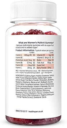 Healthspan Women's Multivitamin Super Fruit Gummies | 90 Gummies | with Vitamin C & Vitamin D3 | Essential Micronutrients | Added Folic Acid | Biotin | Boosts Immunity | No Added Sugar