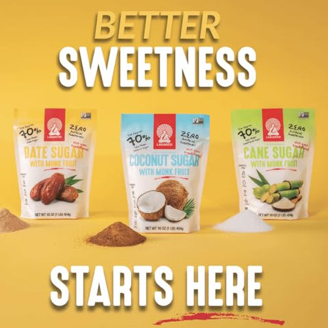 Lakanto Date Sugar with Monk Fruit Sweetener - Reduced Sugar for Coffee, Tea, Desserts, Cooking, Baking, Drinks, Sauces, Oatmeal, Smoothies, Syrup, Protein Shakes, Marinade (1 lb)