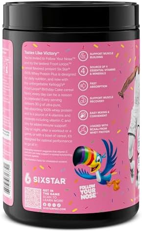 Six Star Whey Protein Powder Plus Muscle Building & Recovery Plus Immune Support Muscle Builder For Men & Women Kelloggâ€™S Froot Loops Birthday Cake Flavor 1.5Lb