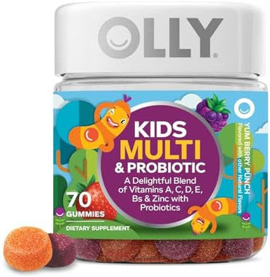 Olly Kids Multivitamin & Probiotic Gummy Digestive Support Vitamins A D C E B Zinc Chewable Supplement Berry Flavor 35 Day Supply 70 Count