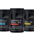 Sports Research Antarctic Krill Oil Omega 3 1000Mg (Double Strength) With Phospholipids Choline & Astaxanthin Triple Strength Omega 3 Fish Oil Single-Source Wild Alaska Pollock 1250Mg Vitamin D3 K