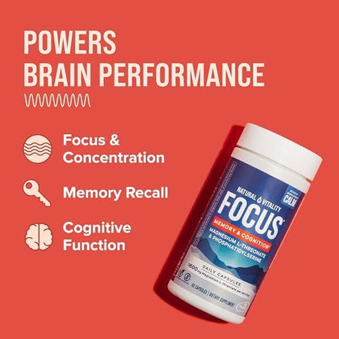 Natural Vitality Focus Magnesium LThreonate and Phosphatidylserine Nootropic Brain Supplements for Memory Focus and Cognition Gluten Vegetarian 60 Capsules