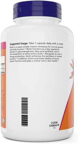 Now Foods Extra Strength Biotin 10000Mcg / 10 Mg 200 Count Hair Skin Nail Supplement For Men And Women B7 Vitamin Vegetarian Vegan Nongmo