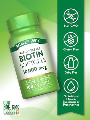 Nature's Truth Biotin 10000mcg Rapid Release Softgels 100 Count NonGMO and Gluten Free Supplement