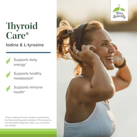 Terry Naturally Thyroid Care Immune Health & Energy Support Formula Nutritional Supplement With Iodine For Thyroid Health Support Wellness Supplement With Ltyrosine 120 Capsules