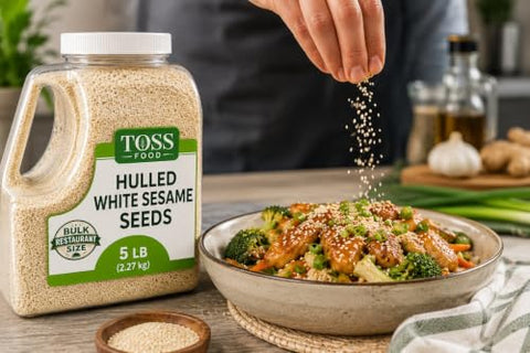 TOSS Hulled White Sesame Seeds, 5 LB Bulk Resealable Jar ÃƒÂ¢Ã¢â€šÂ¬Ã¢â‚¬Å“ Premium Baking & Cooking Ingredient with Nutty Flavor