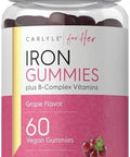 Carlyle Iron Gummies Plus B-Complex Vitamins 60 Vegan Gummies Grape Flavor Non-Gmo, Gluten Supplement