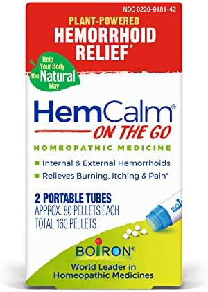 Boiron Hemcalm On The Go Travel Essential For Hemorrhoid Relief Of Pain Itching Swelling Or Discomfort 2 Count (160 Pellets)