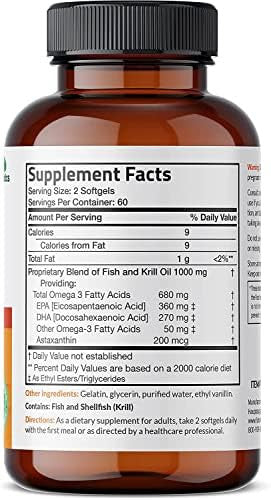 Futurebiotics Omega3 Fish + Krill Oil 1000 Mg Omega3 Epa/Dha & Astaxanthin Nongmo 120 Softgels (60 Servings)