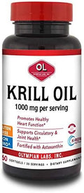 Olympian Labs Antarctic Krill Oil 1000Mg Caps With Astaxanthin Omega3 Epa Dha Immune Joint & Brain Support 60 Softgels