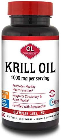 Olympian Labs Antarctic Krill Oil 1000Mg Caps With Astaxanthin Omega3 Epa Dha Immune Joint & Brain Support 60 Softgels