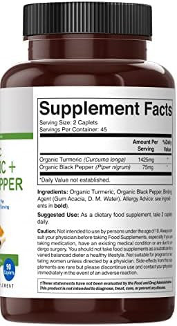 Brieofood Organic Turmeric With Black Pepper 1500Mg, 45 Servings, Vegetarian, Gluten , 90 Vegetarian Tablets