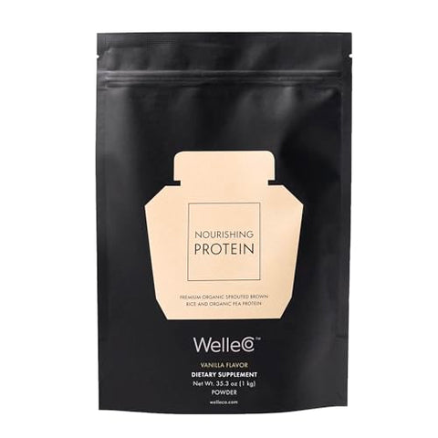 Welleco Vegan Protein Powder Gluten Premium Organic Sprouted Brown Rice & Pea Protein Blend Low Carb & Dairy For Energy Muscle Recovery 16G Protein Per Serving Vanilla 35.2Oz Pouch
