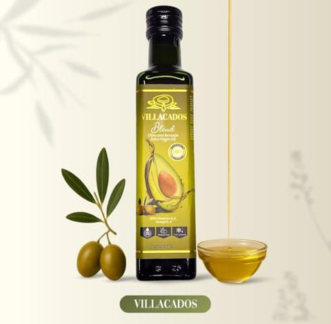 Villacados Extra Virgin Olive & Extra Virgin Avocado Oil Blend, 100% Pure Cold Pressed, Naturally Blended, Unrefined, Cooking, Frying, Grilling, Marinades & Dressings 8.5oz