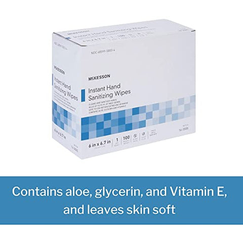 Mckesson Hand Sanitizing Wipes [100 Count] Alcohol Wipes With Aloe And Vitamin E Travel Individually Wrapped