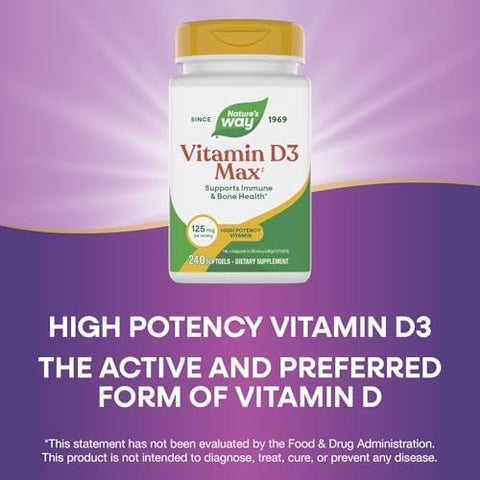 NatureS Way Vitamin D3 Max Supports Healthy Bones And Teeth Supports Immune Health 125Mcg Per Serving 240 Softgels