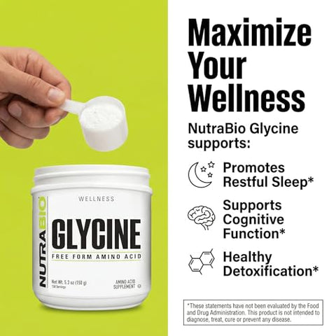 Nutrabio Glycine Powder - Glycine Supplement- Free Form Amino Acid Supplement - 1000Mg Serving - 150G 150 Servings
