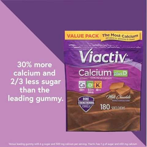 Viactiv Calcium Plus Vitamin D Supplement Soft Chews Brown Milk Chocolate 180 Count