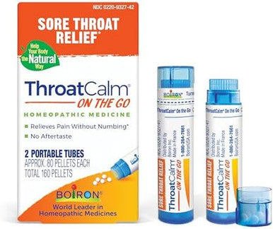 Boiron Throatcalm On The Go Travel Essential For Pain Relief From Red Dry Scratchy Sore Throats And Hoarseness 2 Count (160 Pellets)