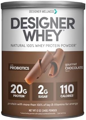 Designer Wellness Whey Natural Whey Protein Powder With Probiotics Fiber And Key Bvitamins For Energy Gluten Gourmet Chocolate 12Oz