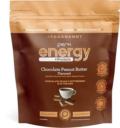 Perk Energy + Protein 20 Serving Chocolate Peanut Butter Flavored Drink Mix Powder 17 Grams Protein Per Serving