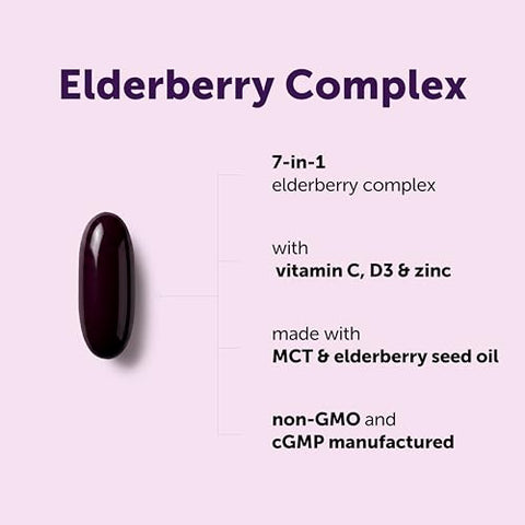 Micro Ingredients Elderberry Complex With Zinc & Vitamin C 360 Softgels 7-In-1 With D3 Oil Of Oregano Quercetin & Ginger Made With Mct & Elderberry Seed Oil