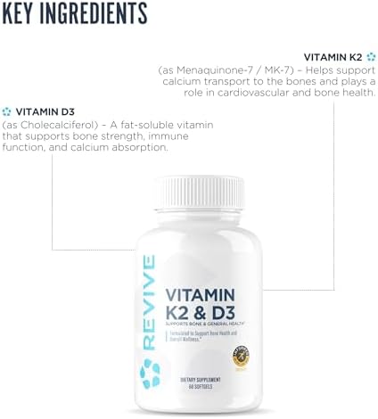 Revive Md Vitamin D3 & K2 - Supports Bone Health & Muscle Strength - K2 & D3 Vitamin Supplement For Women & Men Health & Brain Function