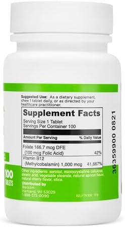 Barislim Vitamin B12 Plus Tablets - Bariatric Formulated For Post Weight Loss Surgery, Including Gastric Bypass & Gastric Sleeve - Supports Energy Levels & Overall Health Cherry Flavor